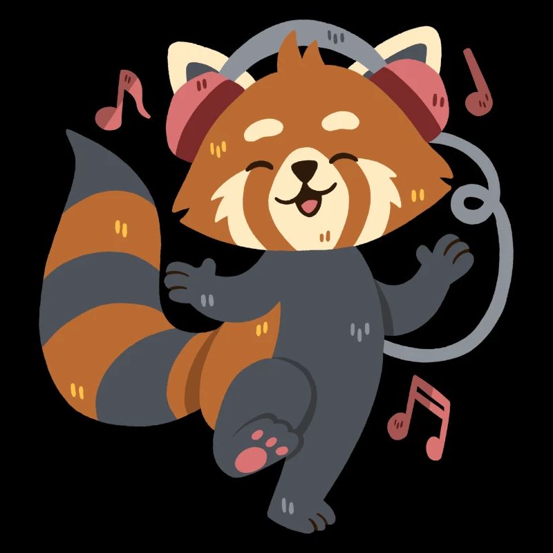 Le panda roux écoute de la musique et danse