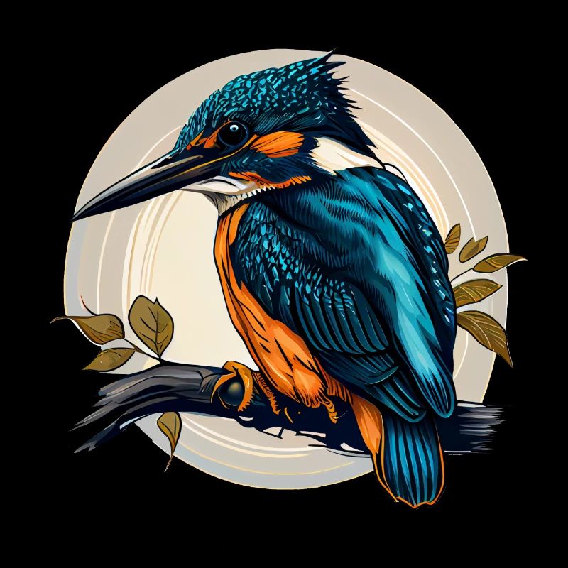 Comic / cartoon Eisvogel sitzt auf einem Ast