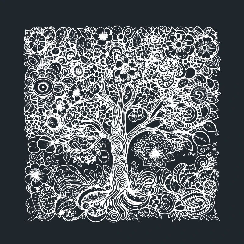 Boho tree made of many detailed flower patterns