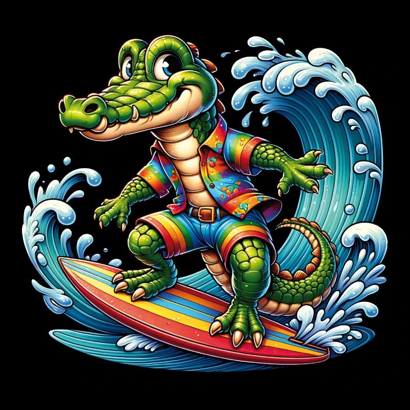 Crocodile sur planche de surf drôle de crocodile surfeur