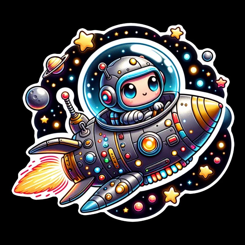 Kleiner glücklicher Astronaut im Raumschiff