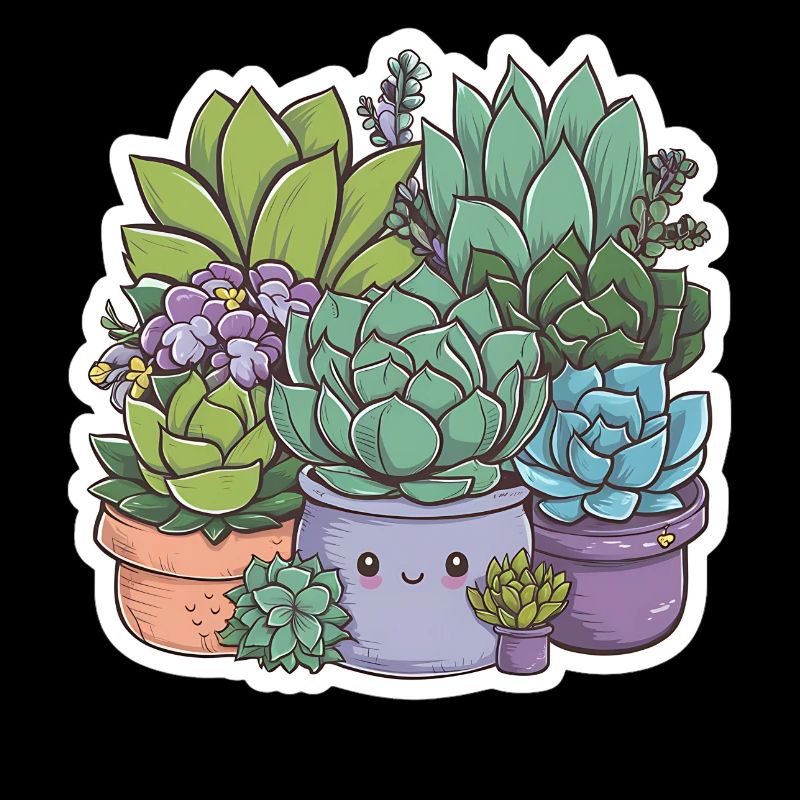 Plantes succulentes en pot dans les verts, les violets, les bleus