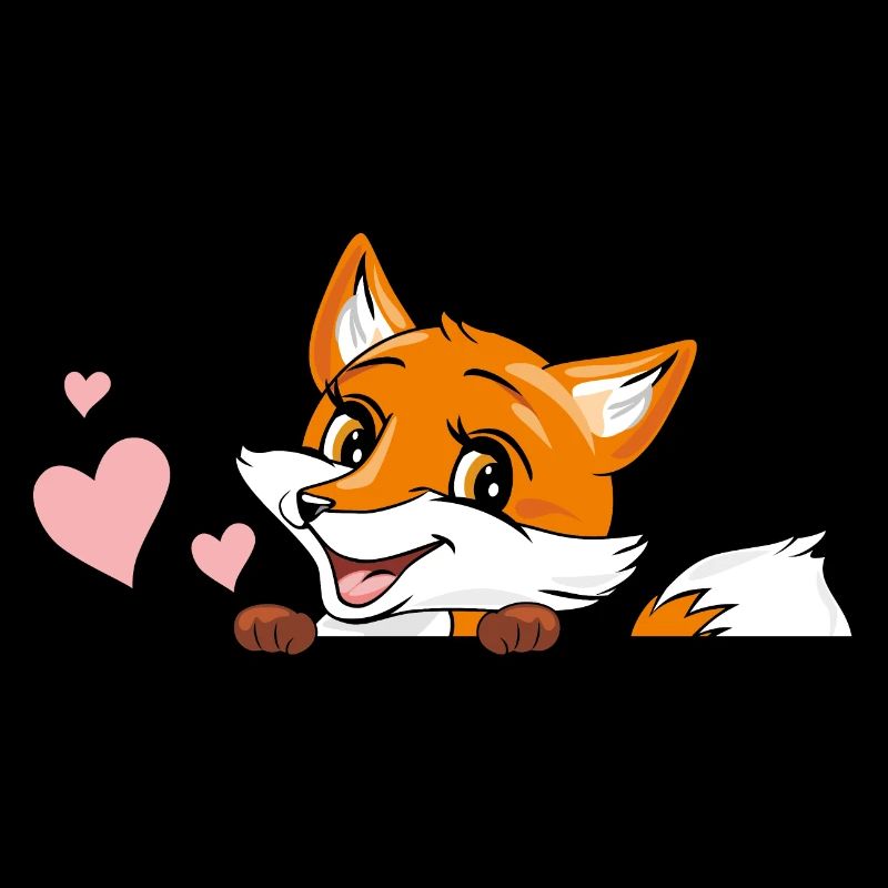Peeking cute baby fox with hearts