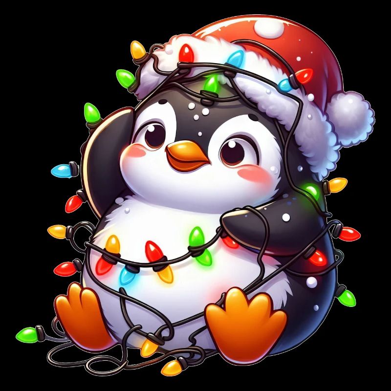 Clumsy Christmas penguin with fairy lights