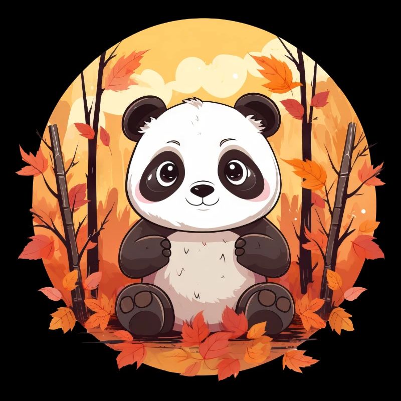 Panda dans le feuillage d’automne: coucher de soleil et feuilles