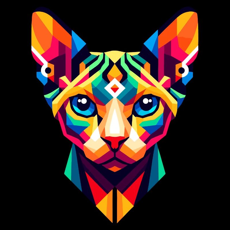 Geometric Sphynx Cat: Vibrant Abstract Portrait
