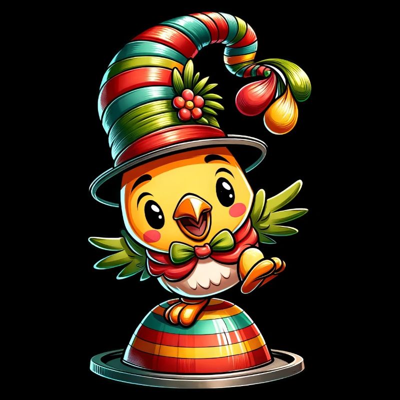 Poussin d’artiste de carnaval, poulet avec chapeau