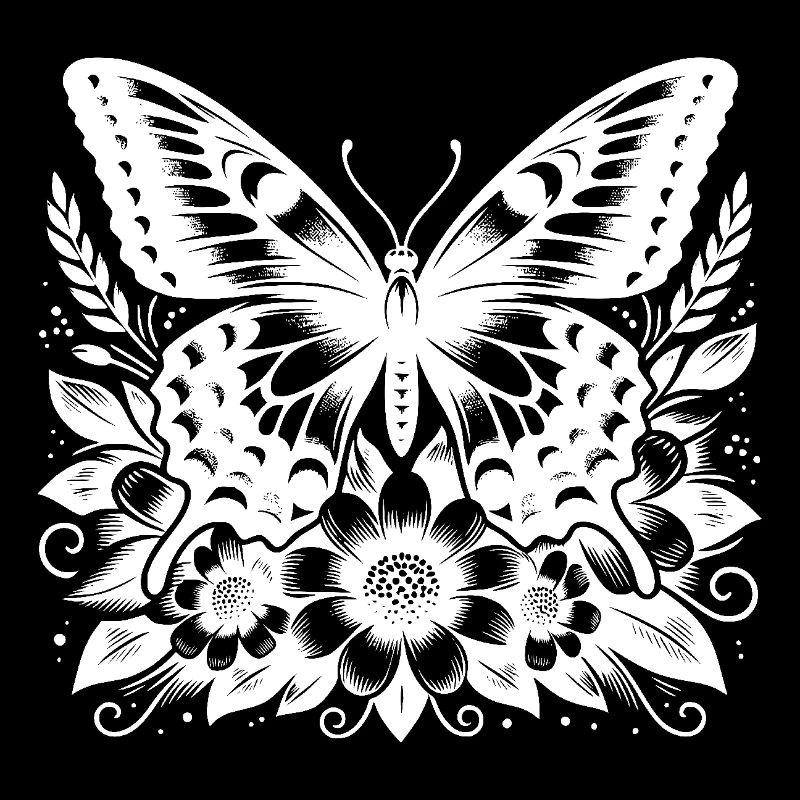 Design élégant de papillon de la nature avec des fleurs
