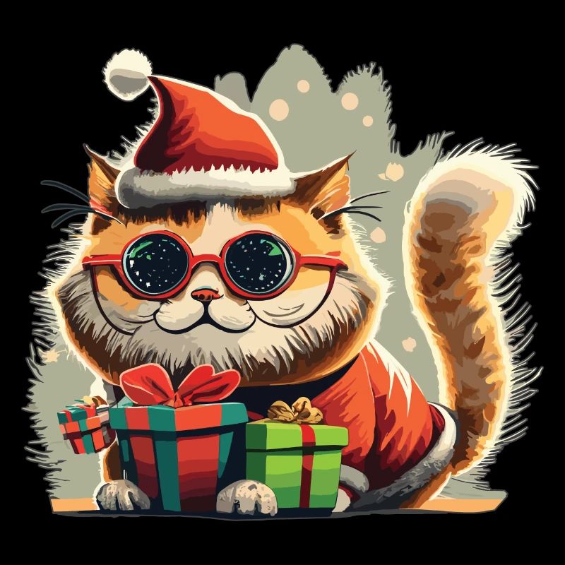 Lustige Katze Weihnachtsmütze mit Weihnachtsgeschenk