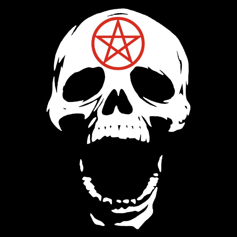 Weißer Totenkopf und rotes Pentagramm