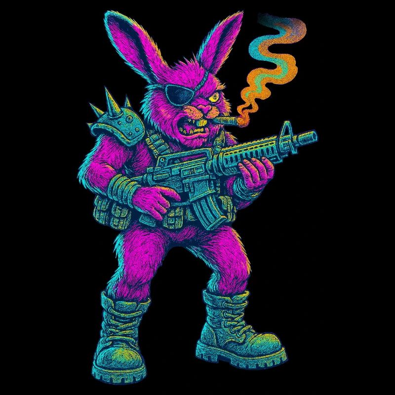 Neon Punk Bunny with Cigar And Rifle
