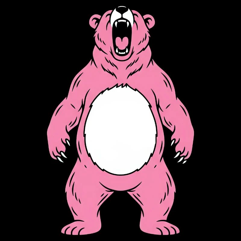 Pink Bear Roars With White Belly