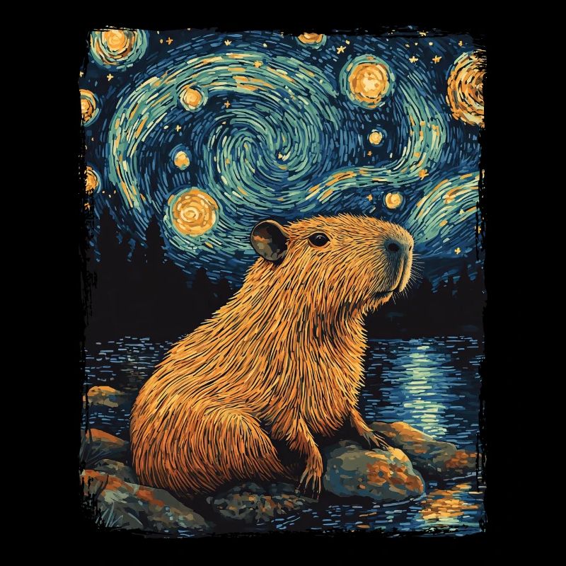 Capybara Tier Nagetier Sternenhimmel Malerei