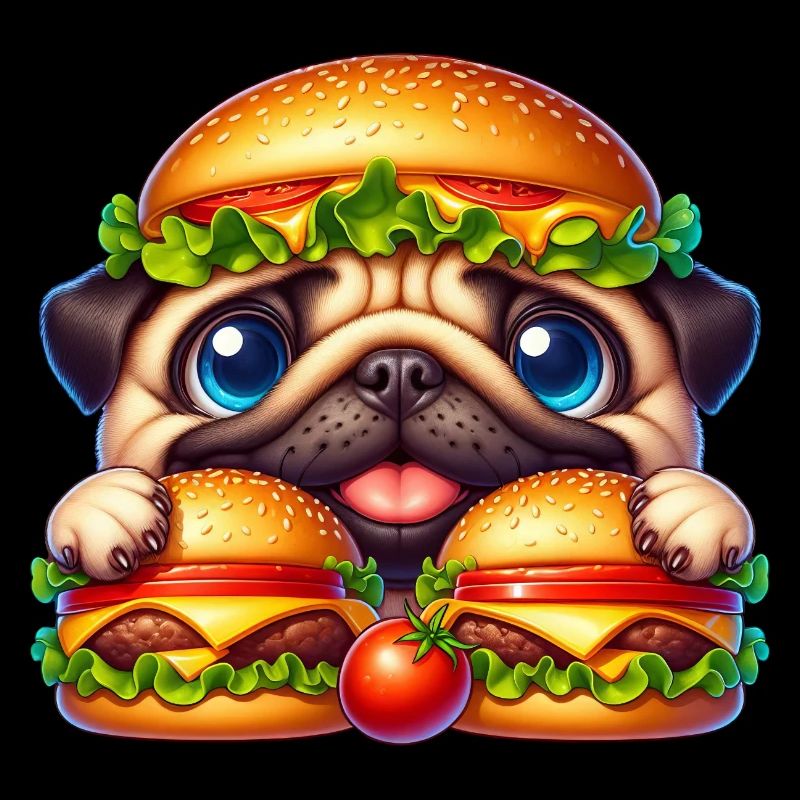 Lustiger Mops mit Burger Fast Food