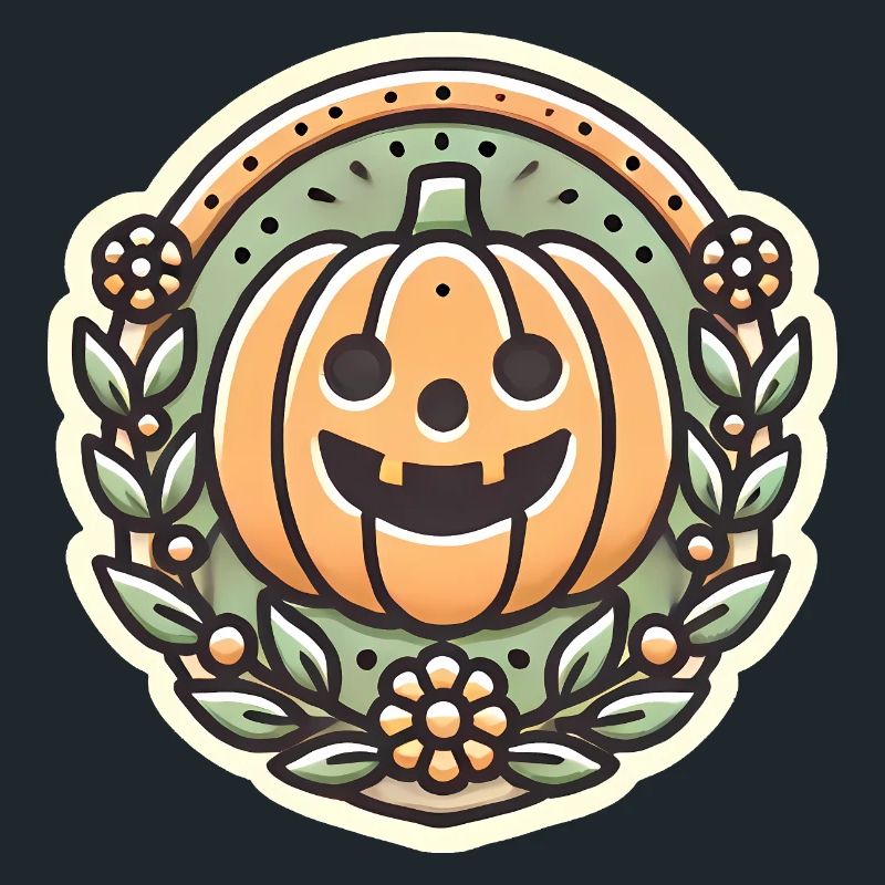 Vintage Halloween Pumpkin Wreath Badge