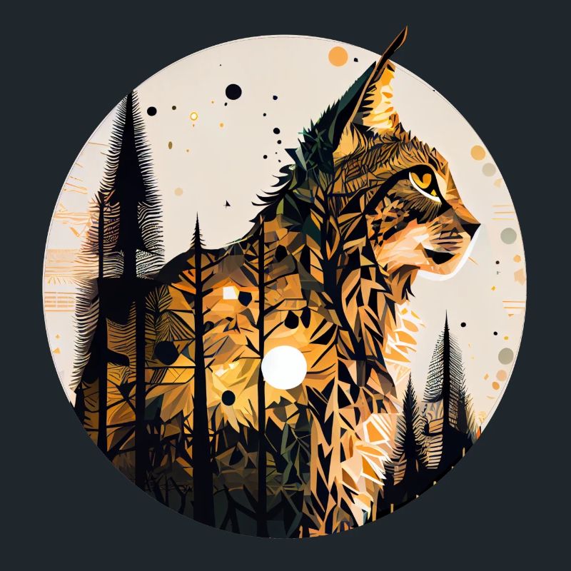 Luchs mit Mond im Wald mit Muster