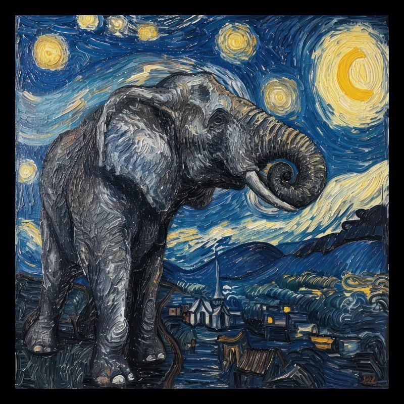 elefant, van gogh, sternennacht