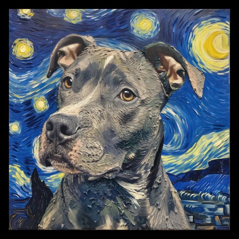 pitbull, hund, van gogh, sternennacht, geschenk