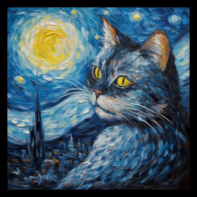 Cat, Cat Motif, Van Gogh, Starry Night