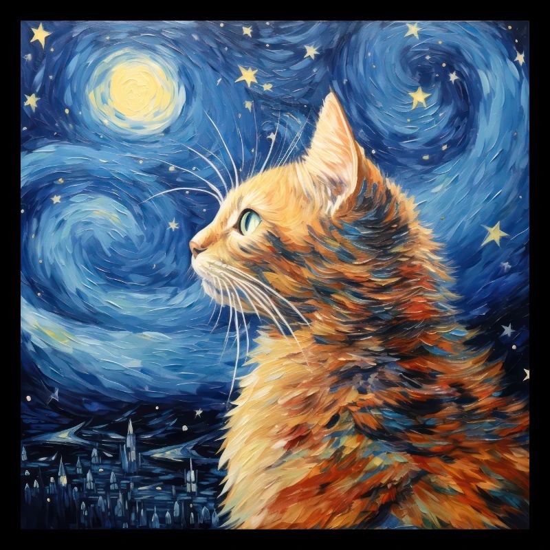 Chat, Motif De Chat, Van Gogh, Nuit Étoilée