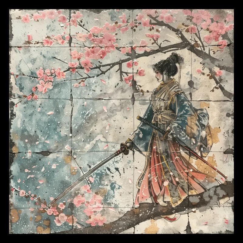 Japanese, Samurai, Cherry Blossom, Art, Ukiyo-E