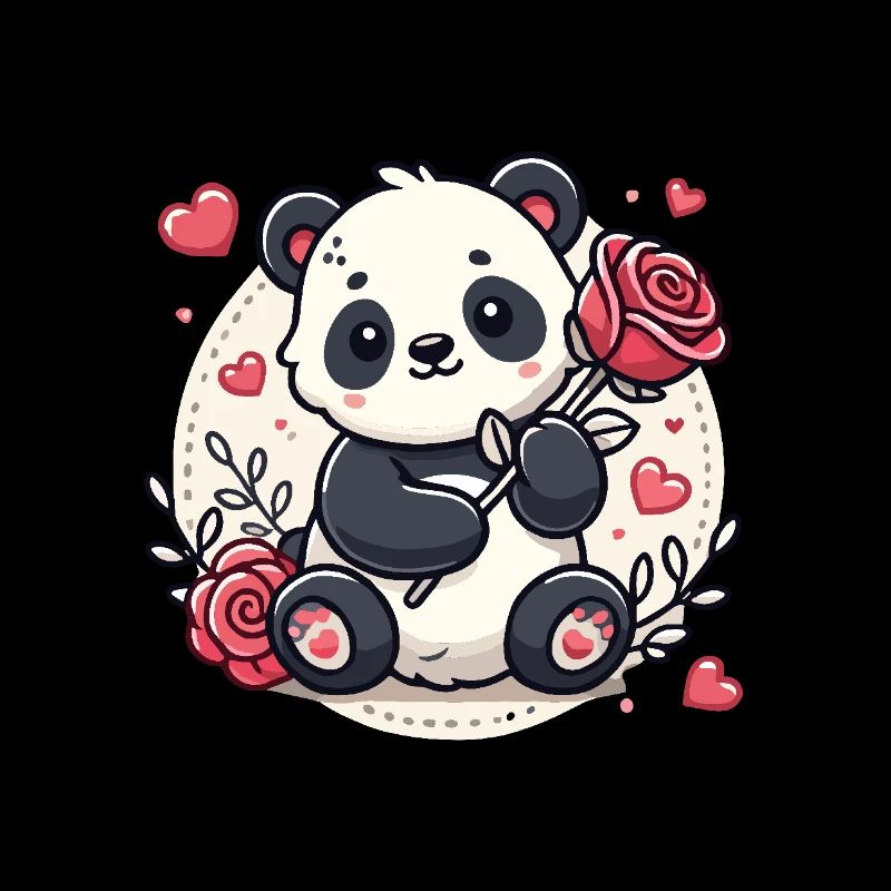 Panda amoureux avec une rose dans la patte