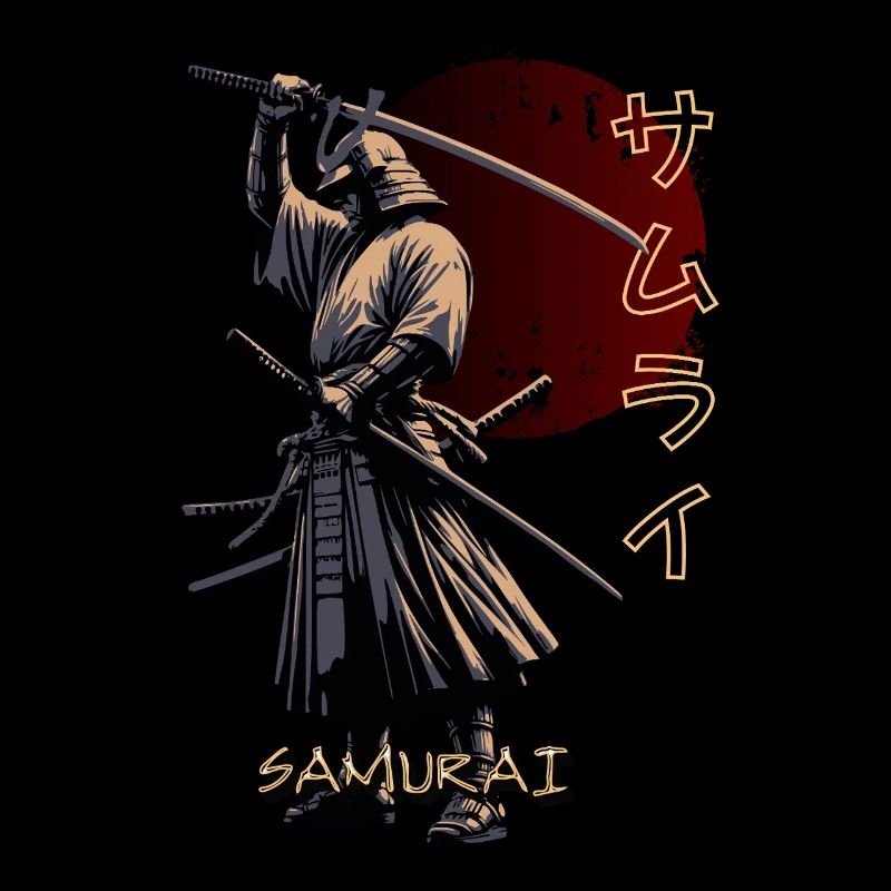 Samurai with sword and Japanese characters