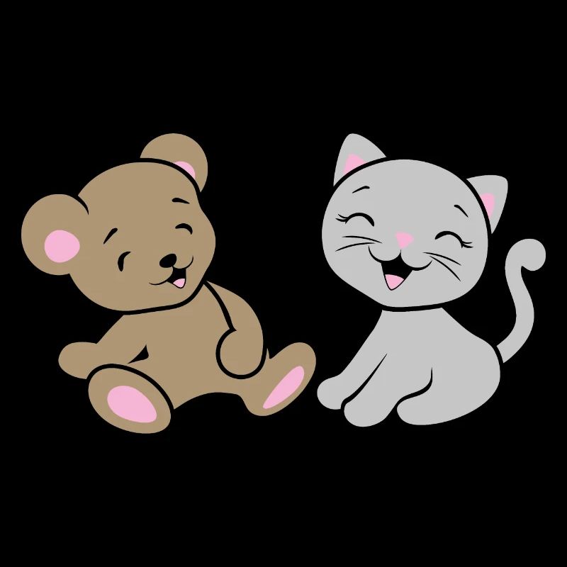 Bébé ours souriant et chaton