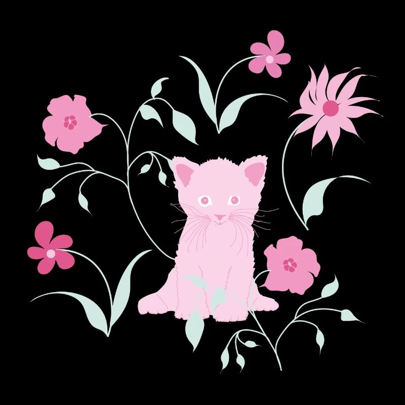 Un chat mignon avec des fleurs et des plantes.
