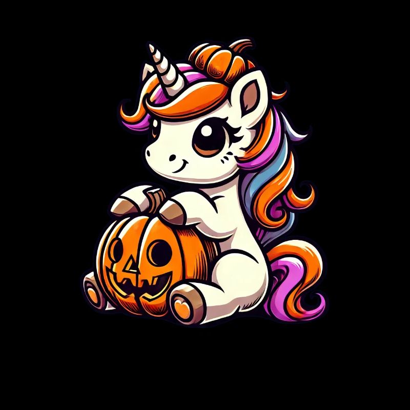 Mignon Licorne Halloween Citrouille Dessin animé