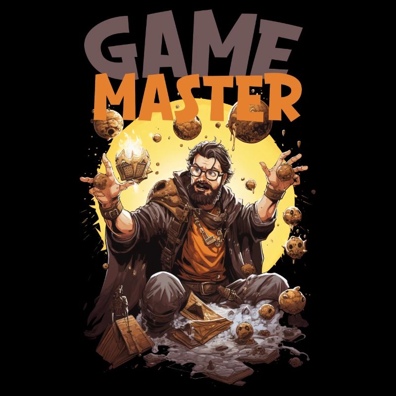 Game master with flying dice nerd