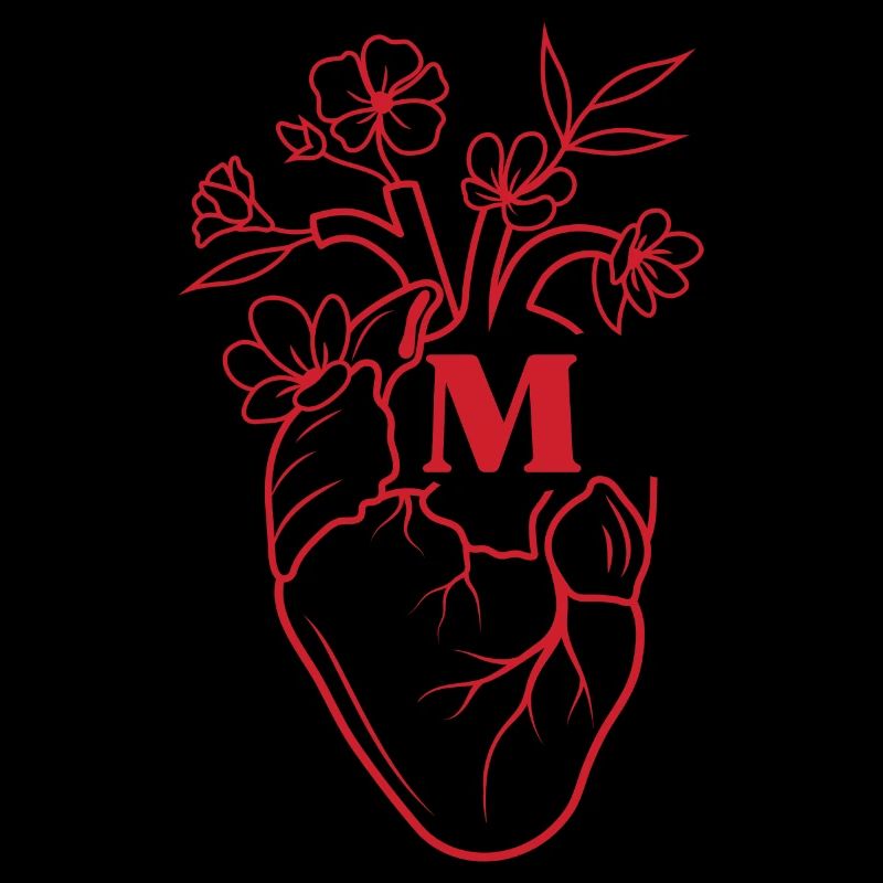 Buchstabe m Herz rot Blumen Anatomie