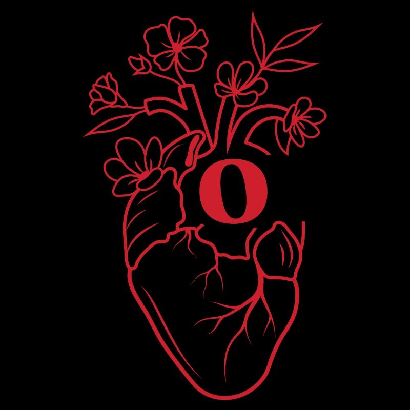 Buchstabe o Herz rote florale Anatomie