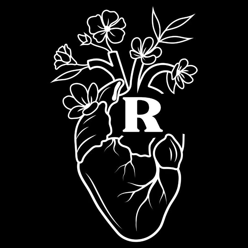Buchstabe r Herz weiße florale Anatomie
