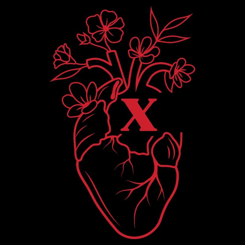 Buchstabe x Herz Rote Blumen Anatomie