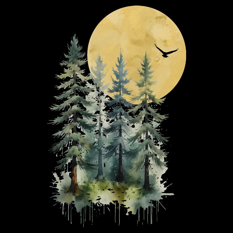 Forêt de pins au clair de lune
