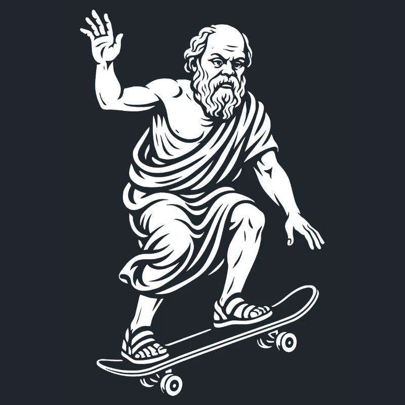 Ancien philosophe Socrate sur un skateboard