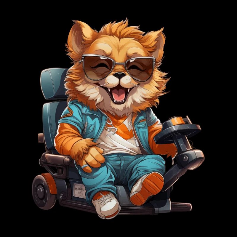 Patrick der wilde gut gelaunte Löwe im Rollstuhl.