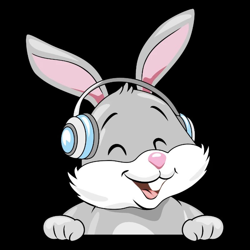 Lachender Hase mit Kopfhörern