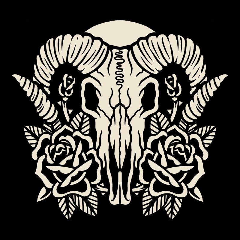 Old school tattoo style goats skull with roses