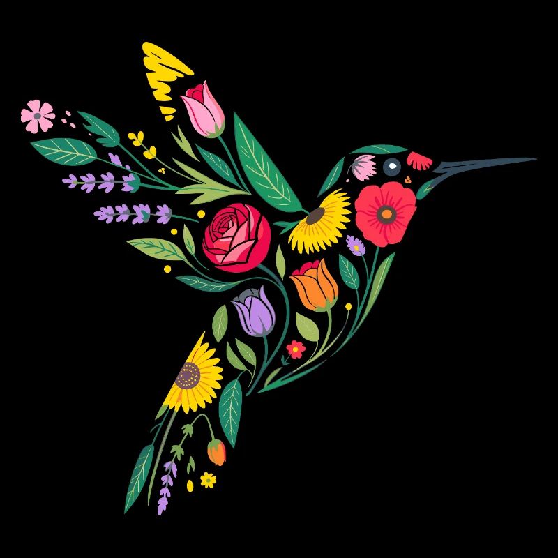 Graphisme Colibri Fleurs