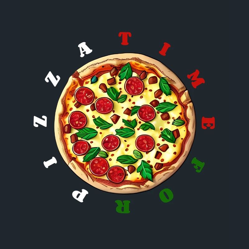 Time for pizza, clock - delicious salami pizza