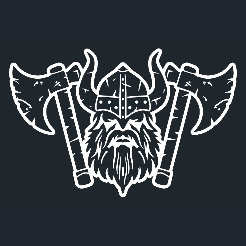 Viking head with helmet and axe