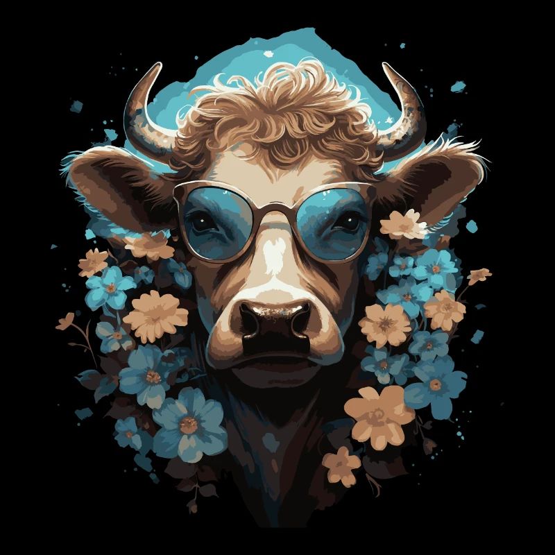 Drôle de vache avec des fleurs