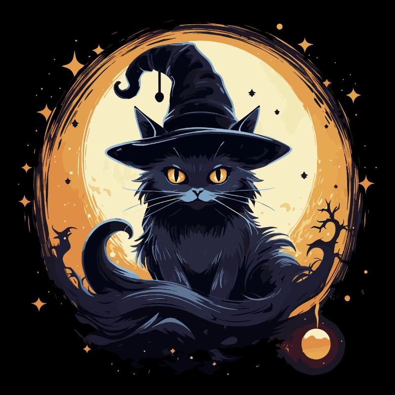 Chat noir avec chapeau de sorcière