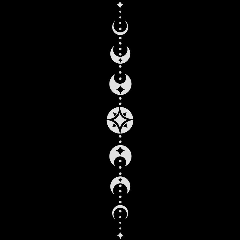 Totem avec phases de lune et étoiles. Blanc.