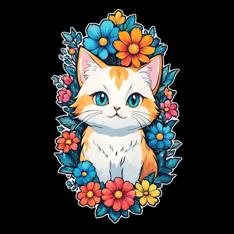 chat et fleur aquarelle