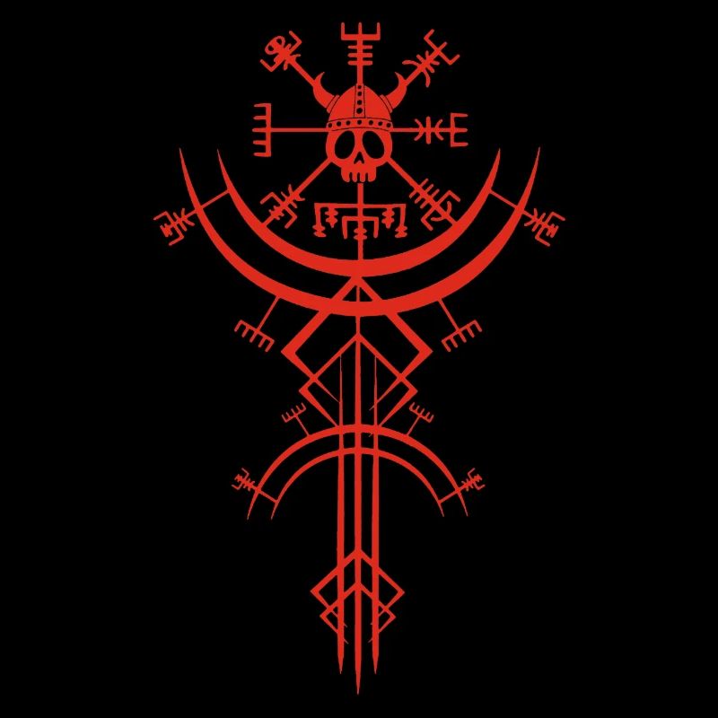 Crâne rouge et boussole viking