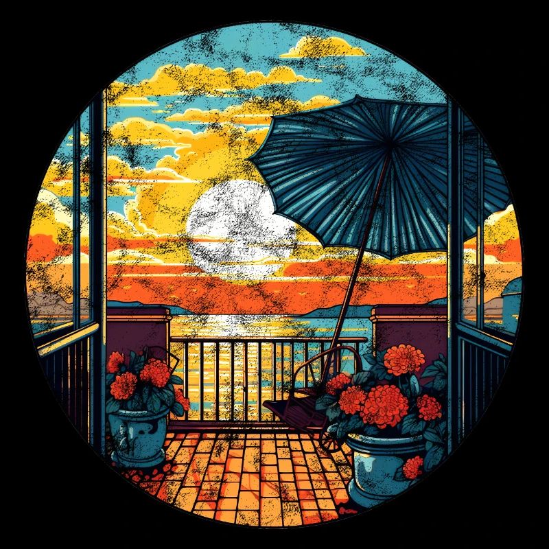 Vacances sur le balcon, le parasol, le soleil, la mer