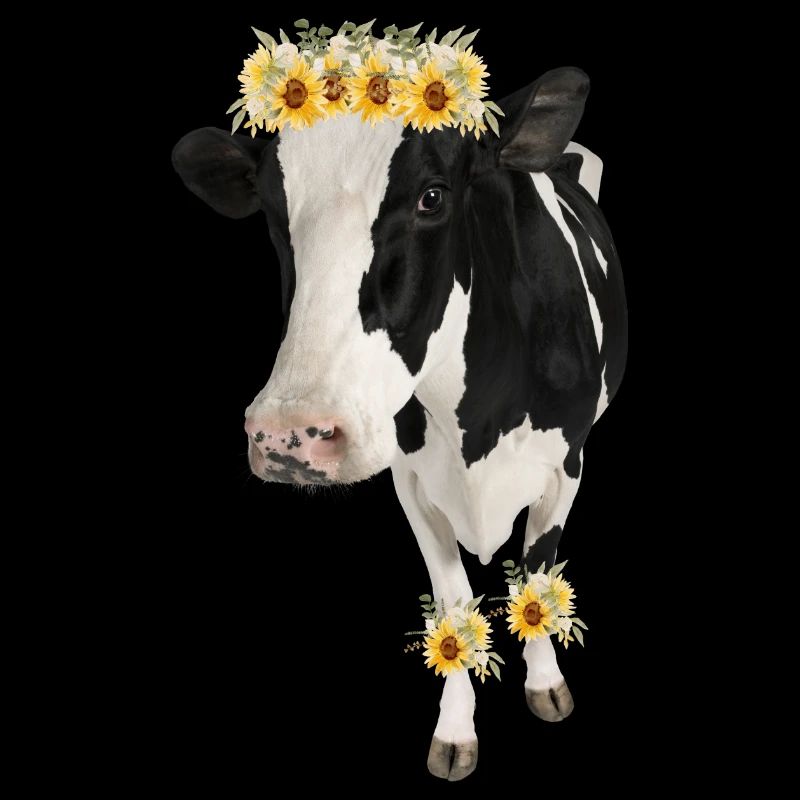 Holstein Kuh mit Blumen - Sonnenblumen